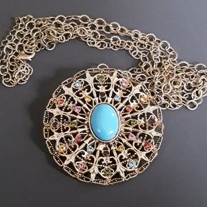Gold Tone Filigree Medallion Necklace
